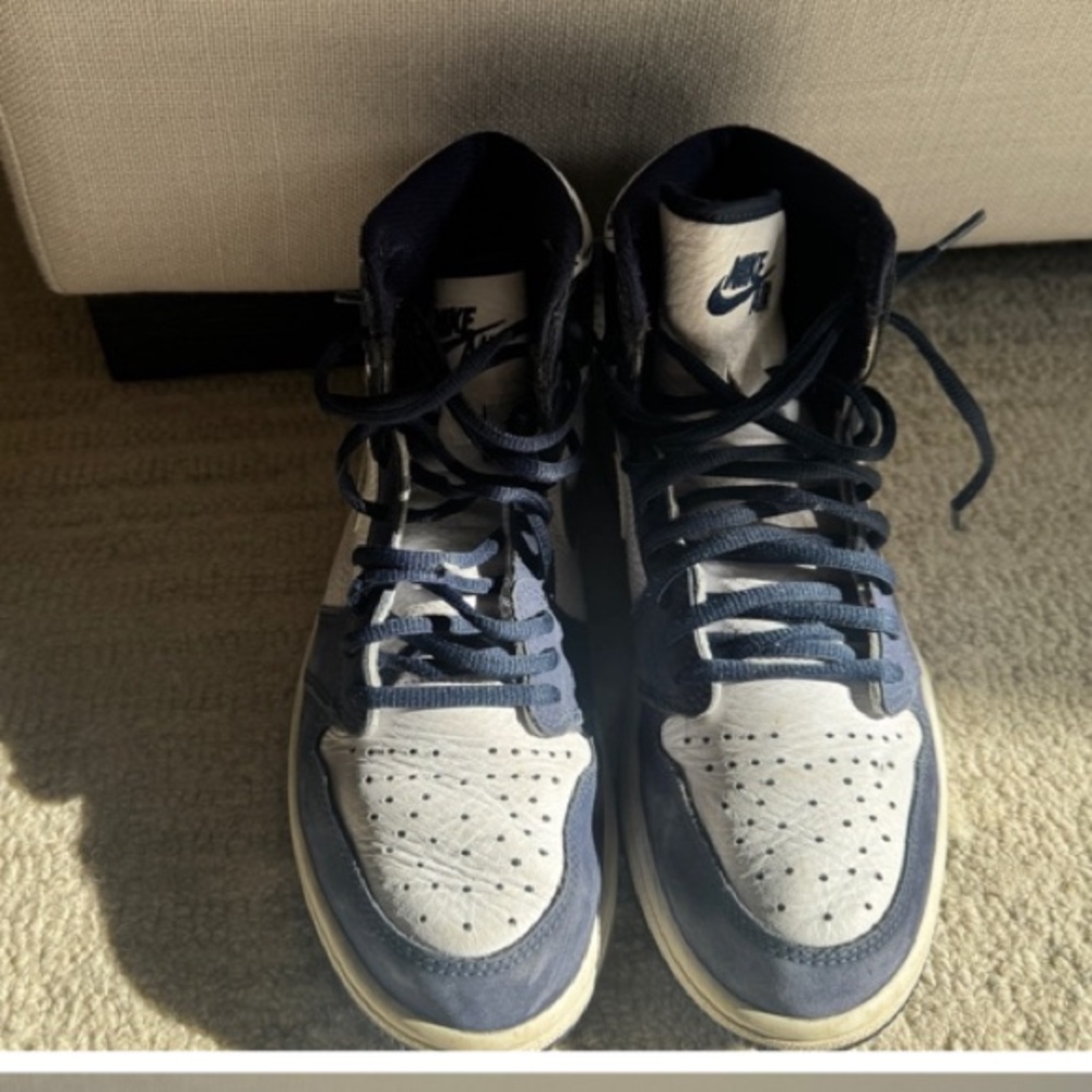 Nike Blue and Cream Air Jordon’s High-Top Design